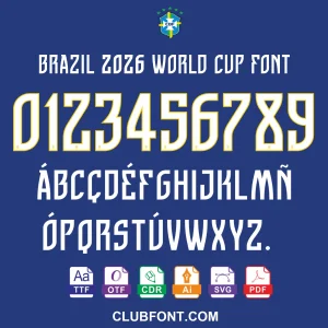 Brazil 2026 World Cup Away Font Preview Brazil 2026 World Cup away jersey font numbers and letters displayed on a yellow background