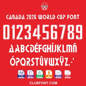 Canada 2026 World Cup Font Preview Canada 2026 World Cup font preview displayed on a soccer jersey mockup