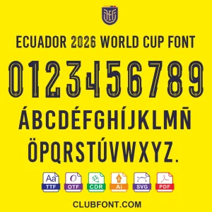 Ecuador 2026 World Cup Font Preview Ecuador 2026 World Cup font on a football jersey mockup