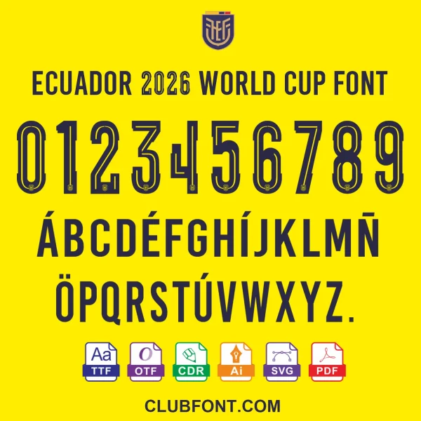 Ecuador 2026 World Cup Font Preview Ecuador 2026 World Cup font on a football jersey mockup