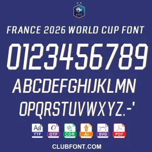 France-2026-world-cup-font-download France 2026 World Cup font displayed on a soccer jersey mockup
