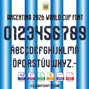 Argentina-2026-World-Cup-Jersey-Font-TTF-OTF-Vector Argentina 2026 World Cup font preview blue and white jersey numbers letters TTF OTF CDR