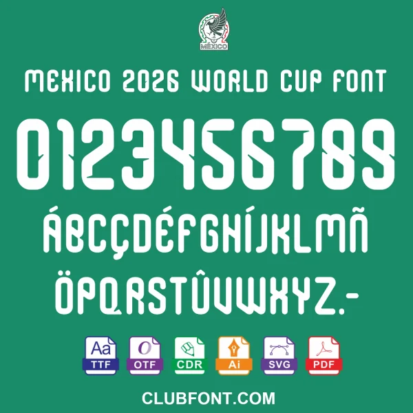 Mexico 2026 World Cup Font Preview Mexico 2026 World Cup font style on a soccer jersey