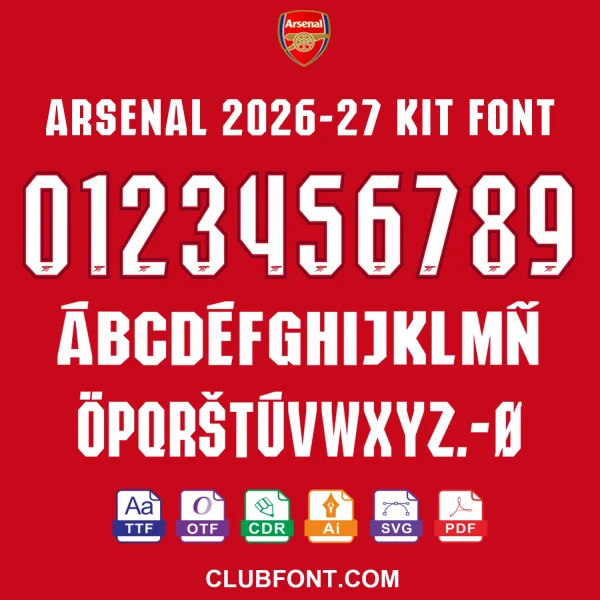 Arsenal 2026-27 Kit Font TTF OTF CDR Vector Preview
