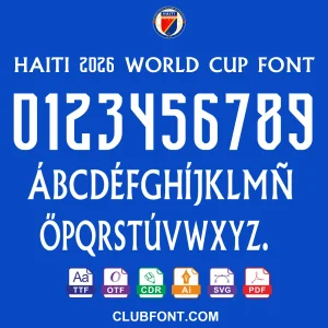 Haiti-2026-World-Cup-Font Haiti 2026 World Cup font preview showing jersey numbers and letters in TTF OTF format