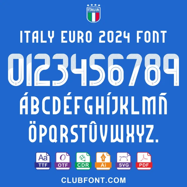 Italy EURO 2024 Font – Jersey Mockup Italy EURO 2024 Font on Azzurri jersey back – TTF OTF CDR PDF