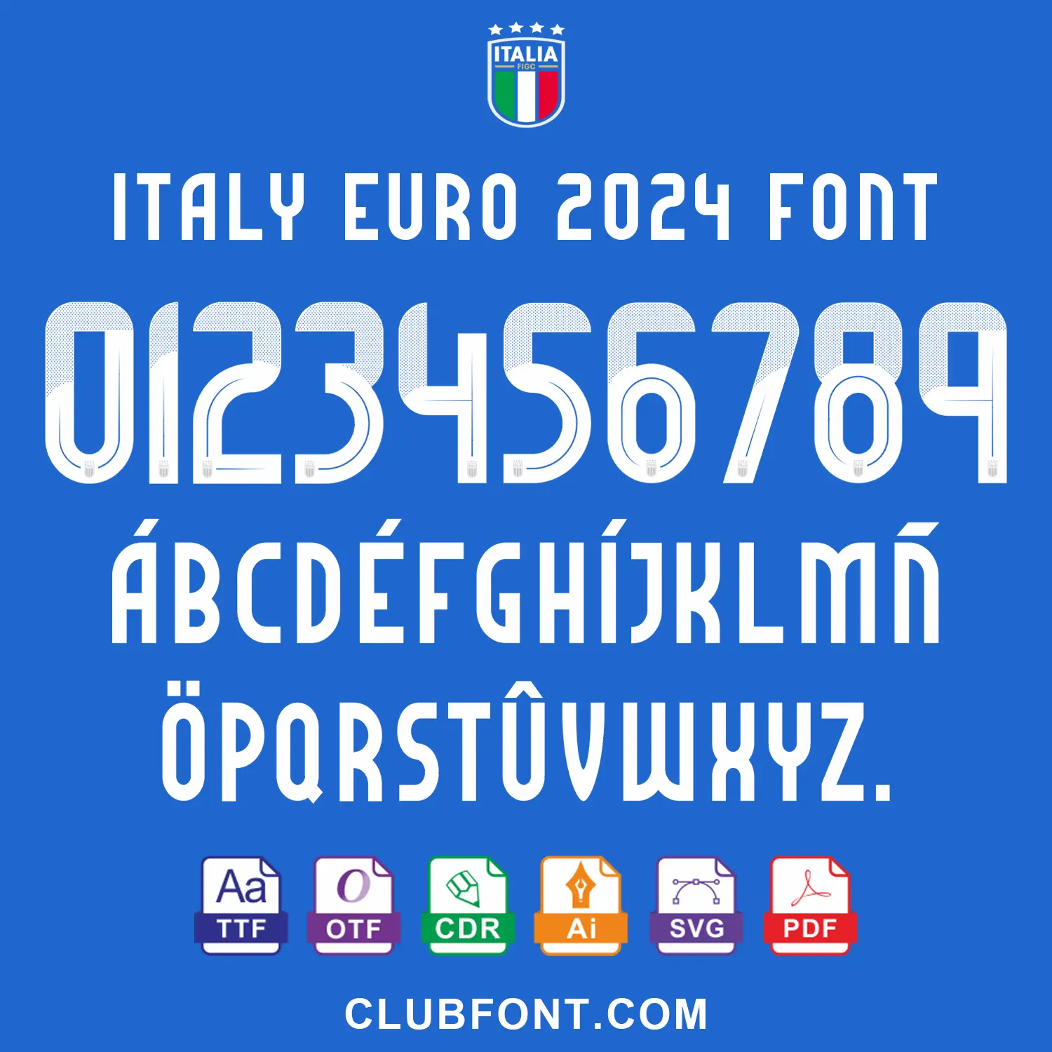 Italy EURO 2024 Font on Azzurri jersey back – TTF OTF CDR PDF