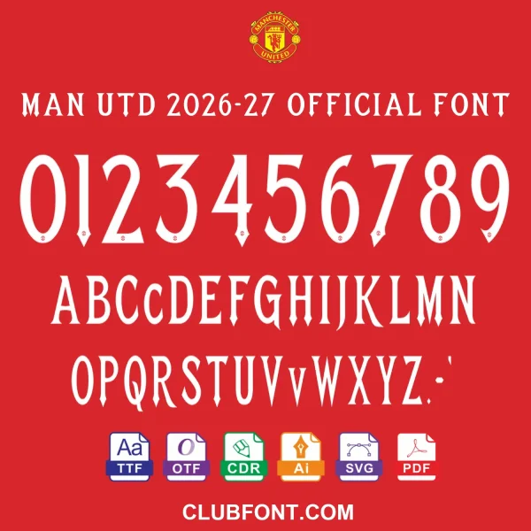 Manchester United 2026-27 official font preview TTF OTF vector
