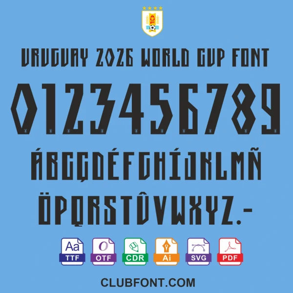 Uruguay 2026 World Cup Font Pack Main Image Uruguay 2026 World Cup Font Preview – TTF OTF CDR PDF Vectors