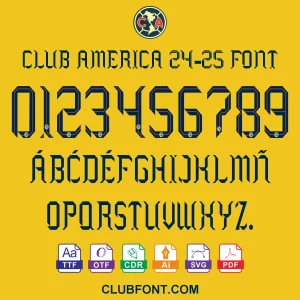 Club América 2024-25 Kit Font – TTF OTF CDR PDF Vector Preview Club América 2024-25 kit font preview on Nike home jersey – TTF OTF CDR PDF vector files
