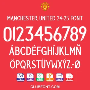 Manchester United 2024-25 Font – Preview Manchester United 2024-25 font preview – TTF OTF CDR PDF vector pack