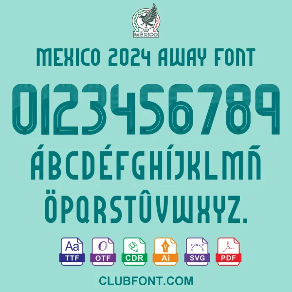 Mexico 2024 Font Preview – TTF OTF CDR PDF Vector Mexico 2024 font sample showing numerals and uppercase letters in TTF OTF CDR PDF vector format
