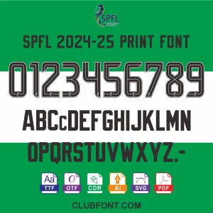 SPFL 2024-25 Font Preview – TTF OTF CDR PDF Vector Download SPFL 2024-25 font preview showing full alphabet and numbers in TTF OTF CDR PDF vector formats
