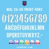WSL 25-26 Font – Preview on Women’s Super League 2025-26 Kit WSL 25-26 font preview showing official match-style number and lettering on a Women’s Super League 2025-26 jersey